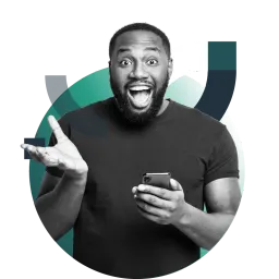 An excited African man with a phone